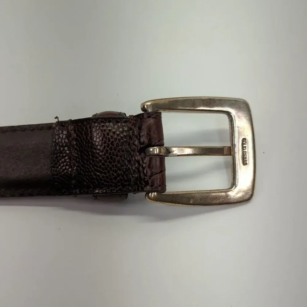 Men's‎ Italian Leather Brown Belt Silver Solid Brass Buckle 42